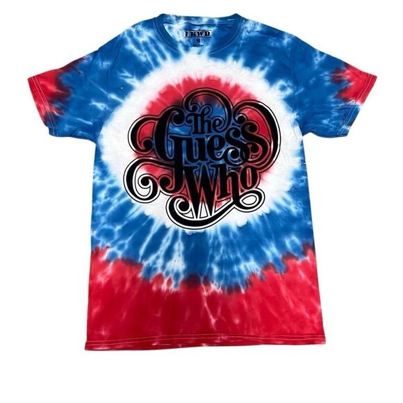 The Guess Who Classic Logo Tshirt Small Red Blue Swirl Tie Dye 100% Cotton NWOT - Picture 1 of 6
